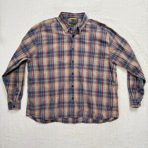 Royal Robbins Button Down Mens XXL Blue Orange Plaid Outdoor Travel Cotton Shirt